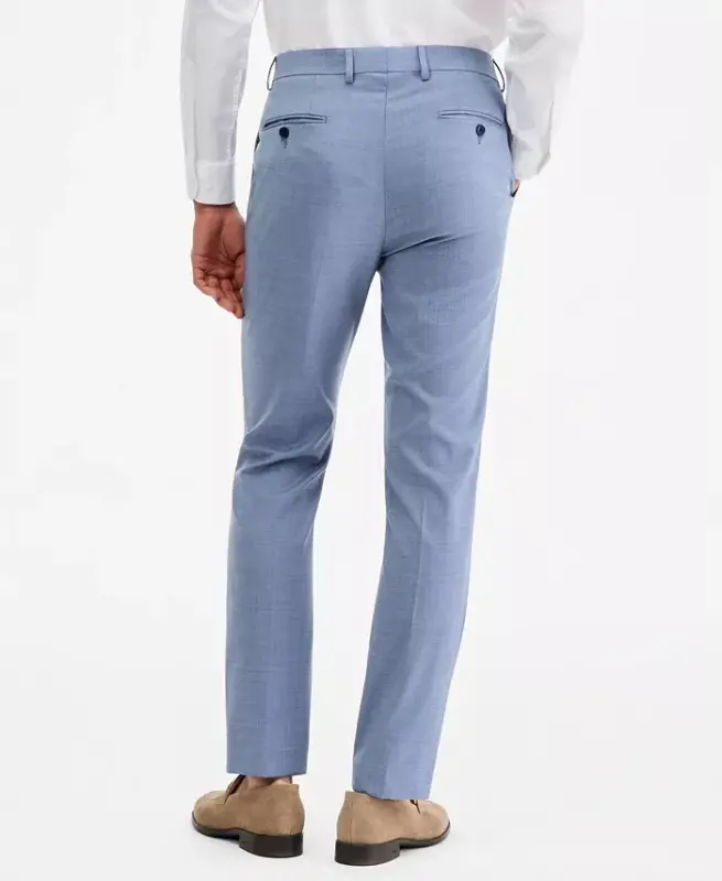 Men's Slim-Fit Wool-Blend Stretch Suit Pants - Light Blue - 9