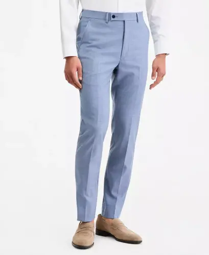 Men's Slim-Fit Wool-Blend Stretch Suit Pants - Light Blue - 10