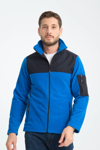 Erkek Tam Fermuar Softshell Garnili Polar ceket 3 cepli göğüs kısmı su ve ruzgar geçirmez-saks mavi - H&A İSTANBUL