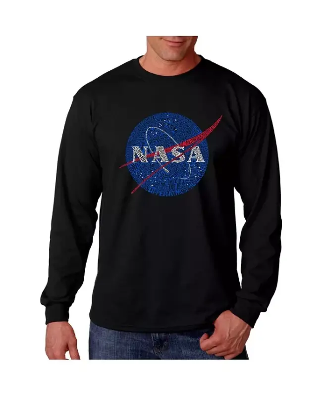 Men's Word Art Long Sleeve T-Shirt- Nasa Meatball Logo - Black - LA POP ART