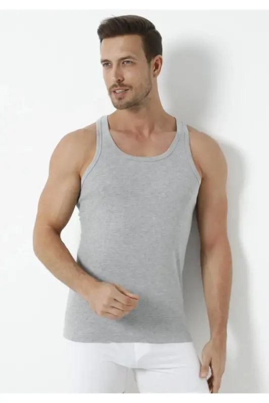 ERKEK SPORCU RİBANA ATLET 2'Lİ FIRSAT PAKET %100 COTTON-Gri 0118 - 2