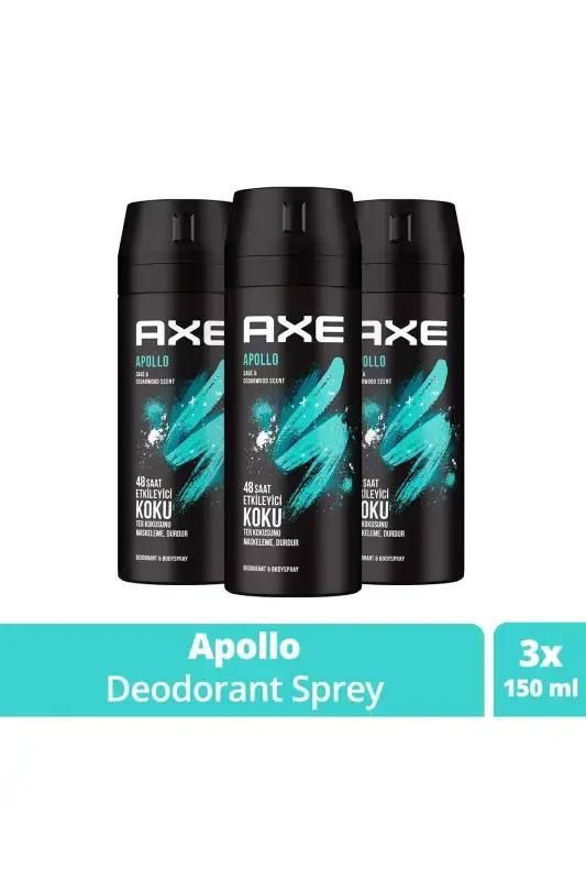 Erkek Sprey Deodorant Apollo 48 Saat Etkileyici Koku Vücut Spreyi 150 ml X3 Adet - AXE