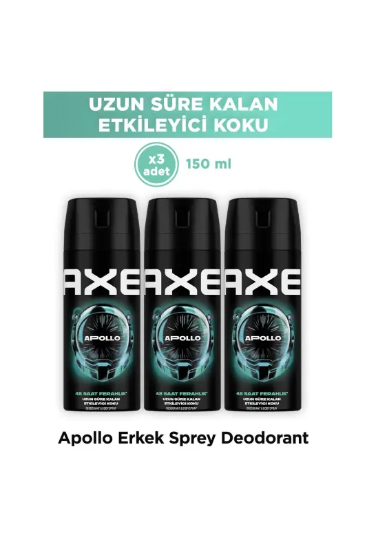 Erkek Sprey Deodorant Apollo 48 Saat Etkileyici Koku Vücut Spreyi 150 ml X3 Adet - AXE