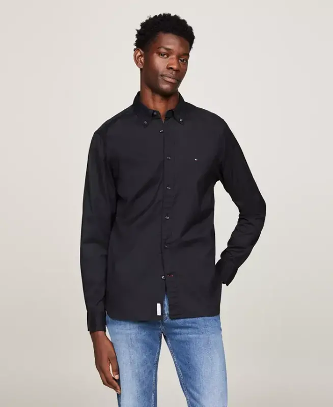 Men's Regular-Fit Stretch Poplin Button-Down Shirt - Black - 1