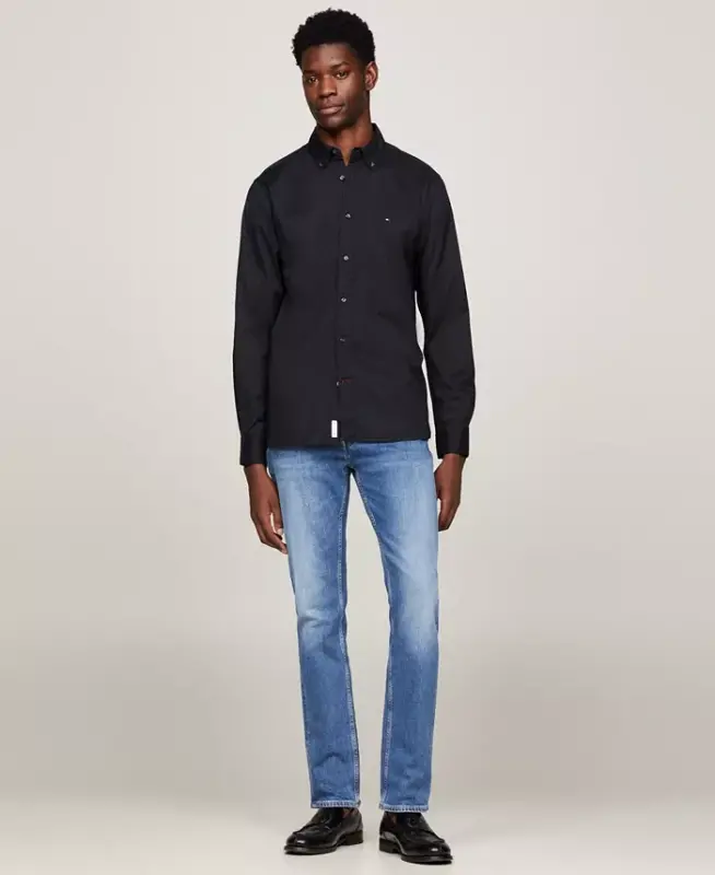 Men's Regular-Fit Stretch Poplin Button-Down Shirt - Black - 4