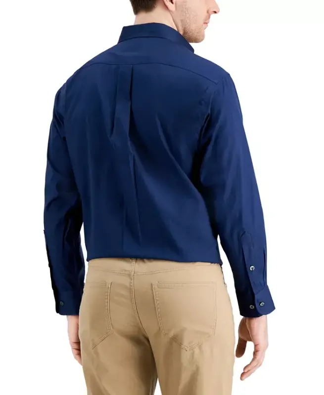 Men's Regular Fit Pinpoint Dress Shirt, Created for Modazone - Deep Ocean - 5