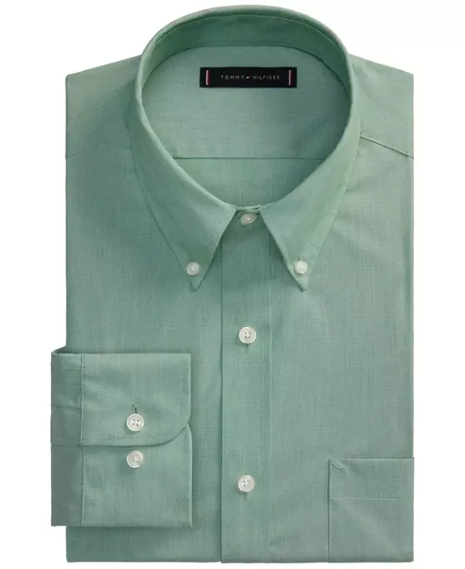 Men's Regular Fit Wrinkle Resistant Stretch Dress Shirt - Pine - 8