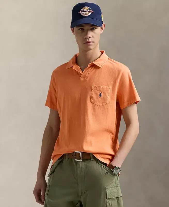 Men's Standard Cotton-Linen Jersey Polo Shirt - Classic Peach - 1