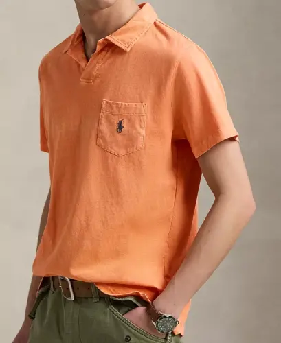 Men's Standard Cotton-Linen Jersey Polo Shirt - Classic Peach - 3
