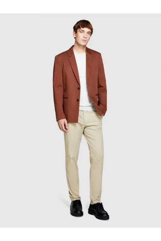 Erkek Streç Pamuklu Kemer Delikli Slim Fit Denim Chino Pantolon 324P4HJTSF03N-SIS65N - Krem - 3