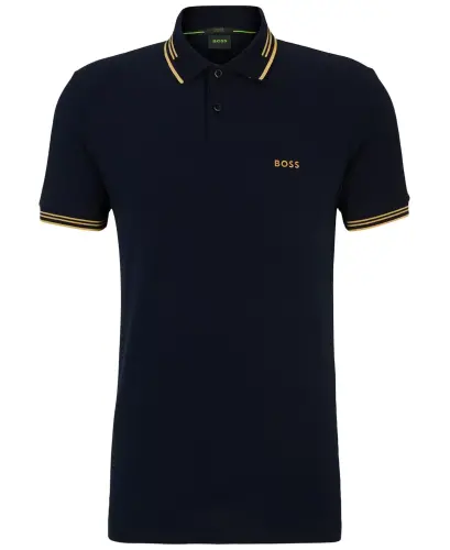 Men's Stretch-Cotton Slim-Fit Polo Shirt-Dark Blue, Yellow - 2