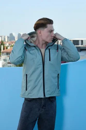 Erkek Su ve Rüzgar Geçirmez Kürklü Mont Ceket - mint - 4
