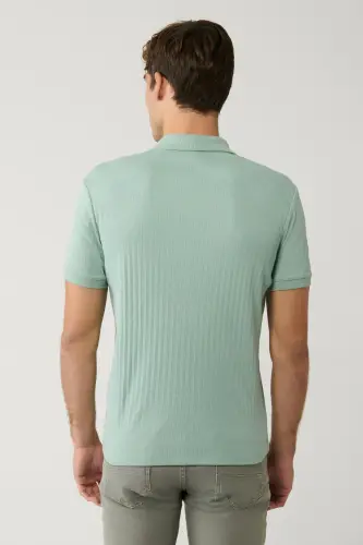 Erkek Su Yeşili %100 Pamuk 3 Düğmeli Jakarlı Polo Yaka Regular Fit T-Shirt A41Y1354-Su Yeşili - 4