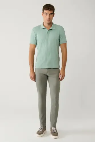 Erkek Su Yeşili %100 Pamuk 3 Düğmeli Jakarlı Polo Yaka Regular Fit T-Shirt A41Y1354-Su Yeşili - 5