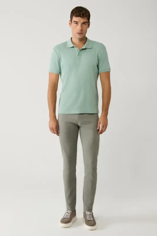 Erkek Su Yeşili %100 Pamuk 3 Düğmeli Jakarlı Polo Yaka Regular Fit T-Shirt A41Y1354-Su Yeşili - 5