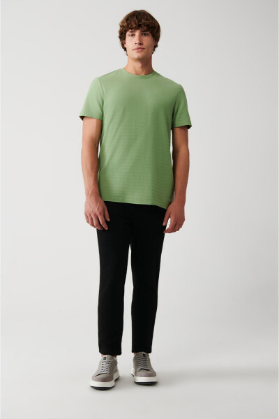 Erkek Su Yeşili %100 Pamuk Bisiklet Yaka T-Shirt A31Y1057-Su Yeşili - 5