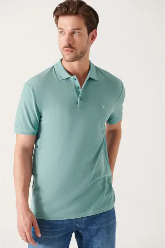 Erkek Su Yeşili Basic Pamuklu Polo Yaka T-shirt E001004-Su Yeşili 
