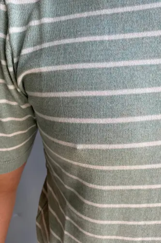 Erkek Su Yeşili Kısa Kollu Fitilli Akrilik-Pamuk Karışımlı Triko T-Shirt - Su Yeşili - 2