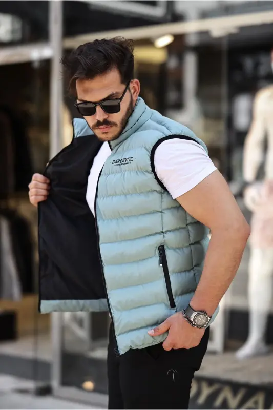 Erkek Su Yeşili Şişme Yelek Iç Astarlı Su Geçirmez-Su Yeşili - 2