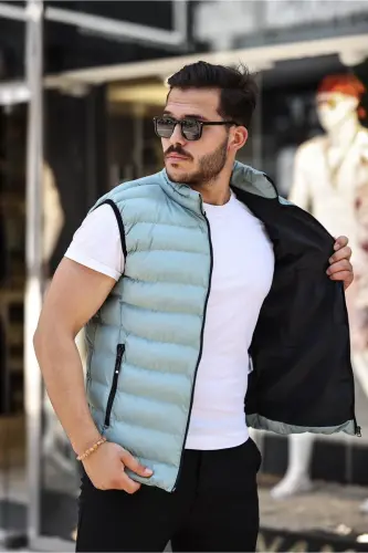 Erkek Su Yeşili Şişme Yelek Iç Astarlı Su Geçirmez-Su Yeşili - 3