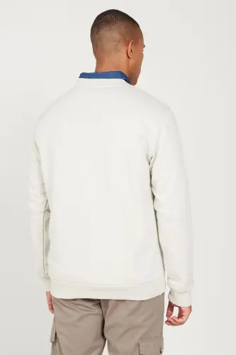 Erkek Su Yeşili Standart Fit Normal Kesim Bisiklet Yaka 3 Iplik Pamuklu Sweatshirt - Bej - 6