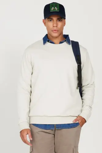 Erkek Su Yeşili Standart Fit Normal Kesim Bisiklet Yaka 3 Iplik Pamuklu Sweatshirt - Bej - AC&CO / ALTINYILDIZ CLASSICS (1)