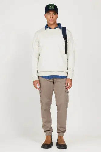 Erkek Su Yeşili Standart Fit Normal Kesim Bisiklet Yaka 3 Iplik Pamuklu Sweatshirt - Bej - 3