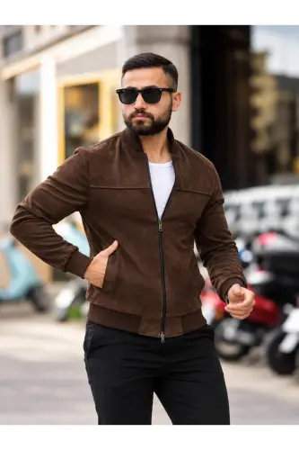 Erkek Süet Kolej Ceket - Acı Kahverengi Süet - 1