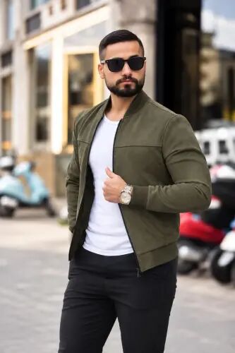 Erkek Süet Kolej Ceket - Açık Haki Süet - BASEL.CO (1)
