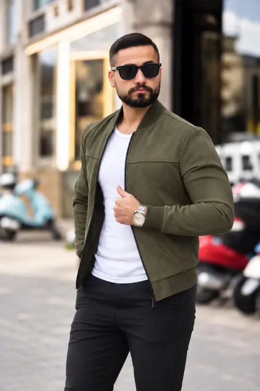 Erkek Süet Kolej Ceket - Açık Haki Süet - 2