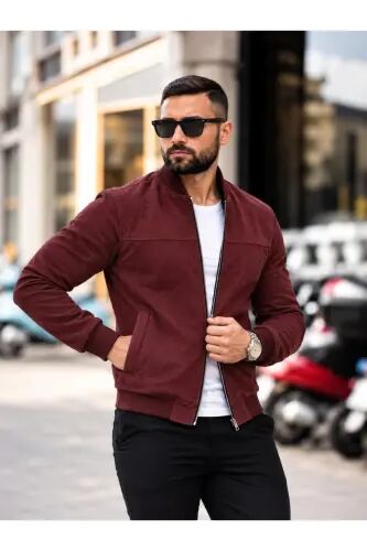Erkek Süet Kolej Ceket - Bordo Süet - BASEL.CO (1)
