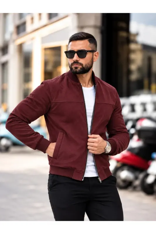 Erkek Süet Kolej Ceket - Bordo Süet - 2