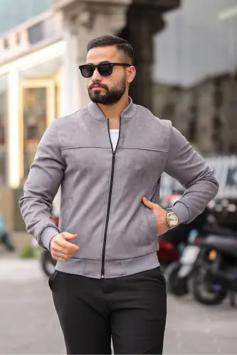 Erkek Süet Kolej Ceket-Gri SÜET - BASEL.CO (1)