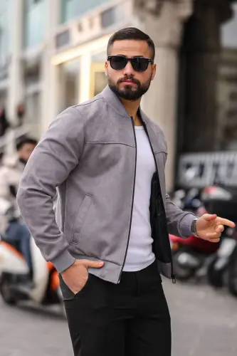 Erkek Süet Kolej Ceket-Gri SÜET - 3