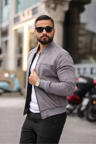 Erkek Süet Kolej Ceket-Gri SÜET 