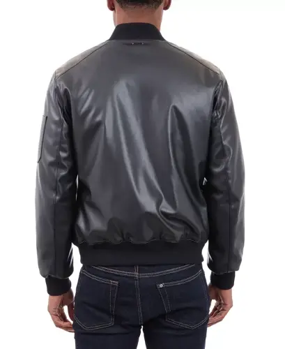 Men's Faux Leather Moto Jacket - Black - 2