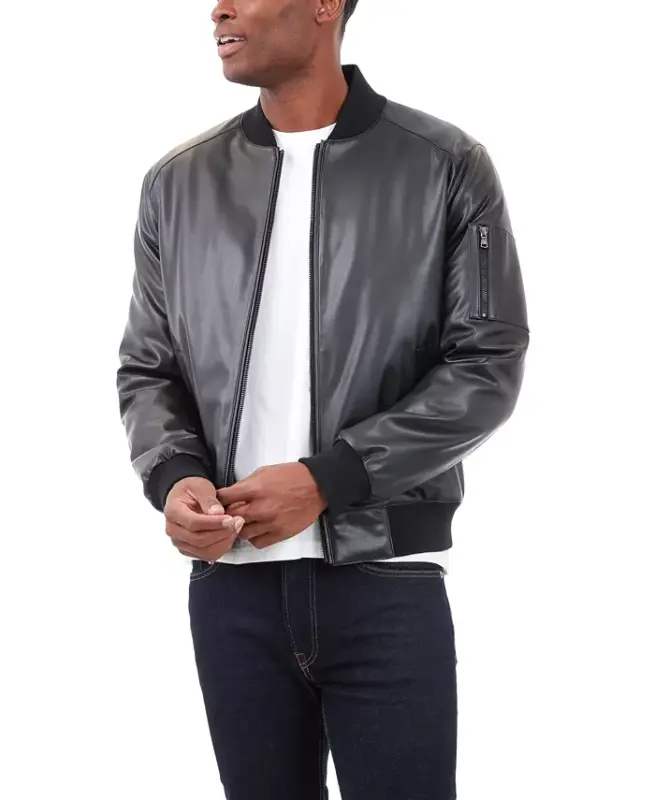 Men's Faux Leather Moto Jacket - Black - 3