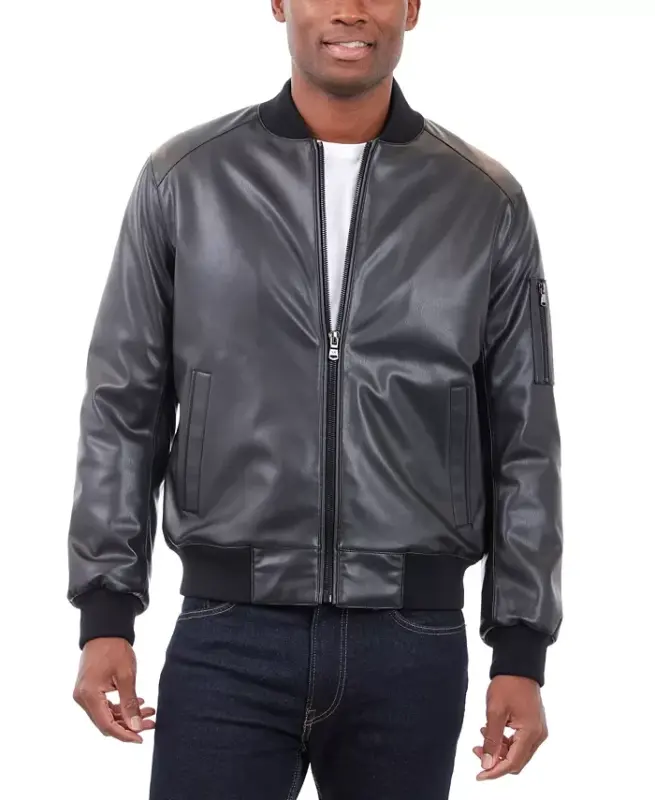 Men's Faux Leather Moto Jacket - Black - 6
