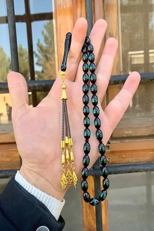 Erkek Sürmeli Toz Kehribar Tesbih-yeşil Siyah - Modazone