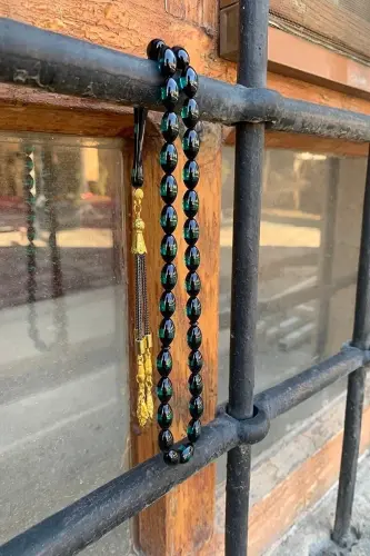 Erkek Sürmeli Toz Kehribar Tesbih-yeşil Siyah - 3