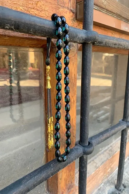 Erkek Sürmeli Toz Kehribar Tesbih-yeşil Siyah - 3