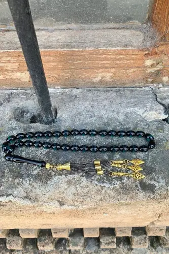 Erkek Sürmeli Toz Kehribar Tesbih-yeşil Siyah - 6