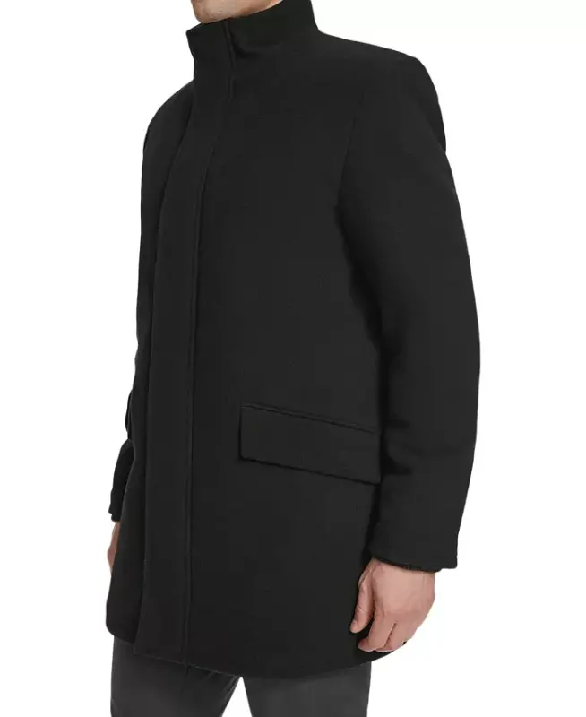 Men's Full-Zip Stand-Collar Car Coat - Black - 3
