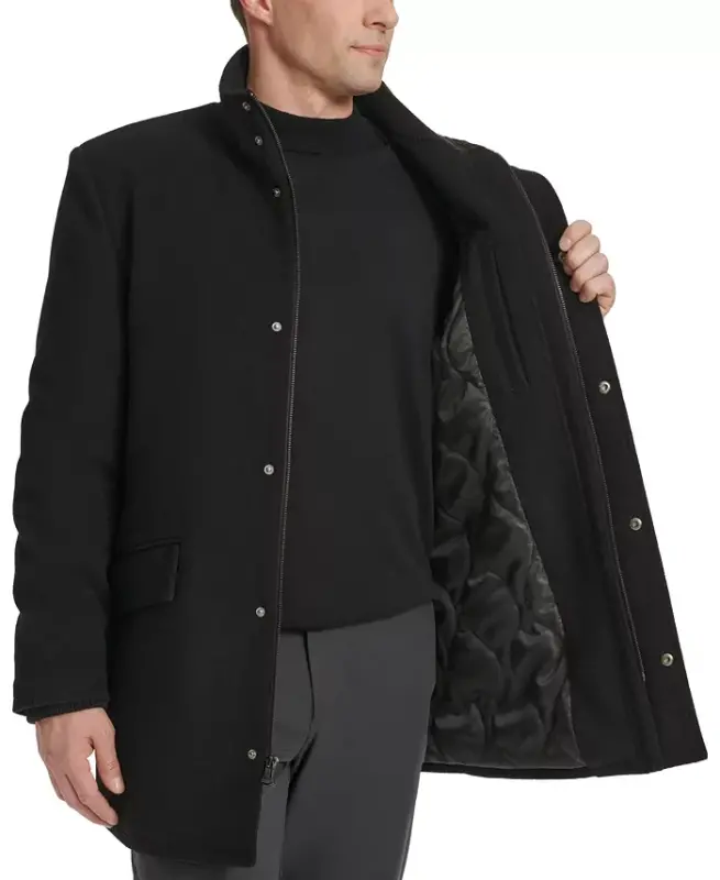 Men's Full-Zip Stand-Collar Car Coat - Black - 4