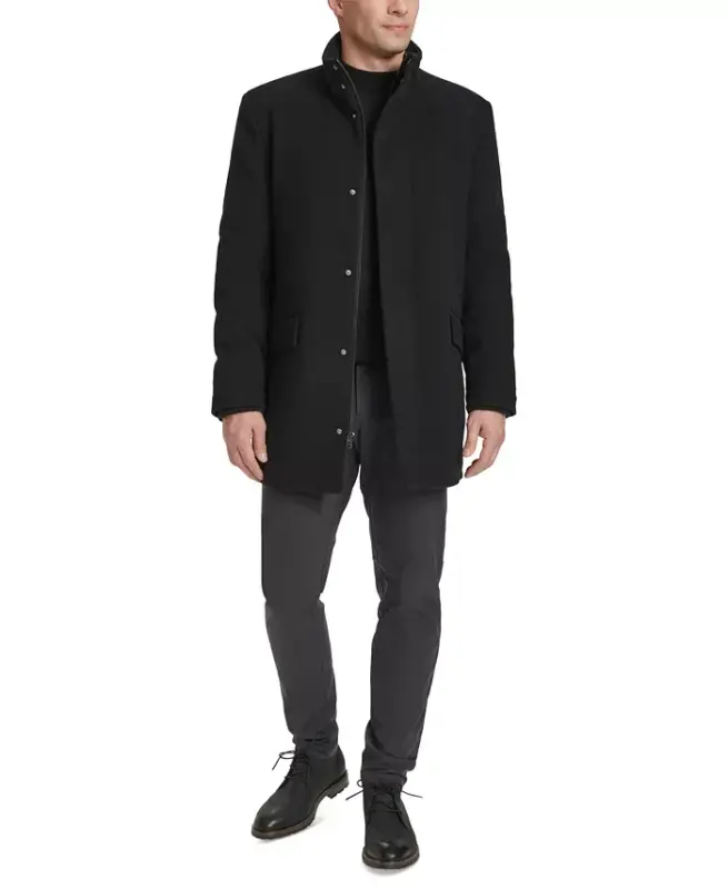 Men's Full-Zip Stand-Collar Car Coat - Black - 6