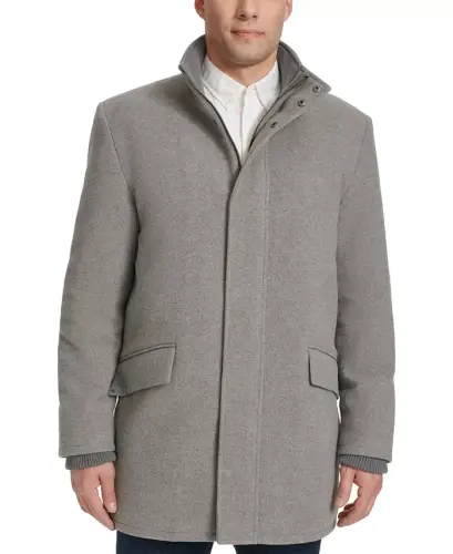 Men's Full-Zip Stand-Collar Car Coat - Light Grey 