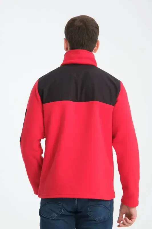 Erkek Tam Fermuar Softshell Garnili Polar Sweatshirt 3 cepli göğüs kısmı su ve ruzgar geçirmez-kırmızı - 5