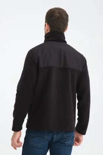 Erkek Tam Fermuar Softshell Garnili Polar Sweatshirt 3 cepli göğüs kısmı su ve ruzgar geçirmez - siyah - 5