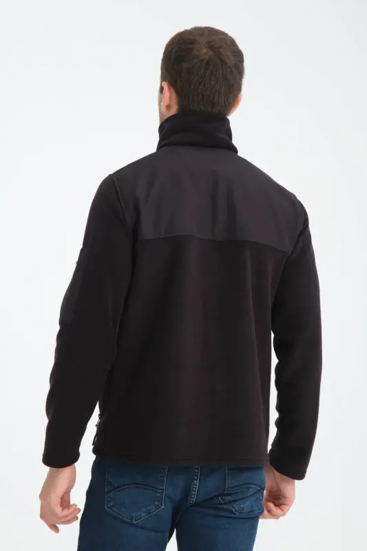 Erkek Tam Fermuar Softshell Garnili Polar Sweatshirt 3 cepli göğüs kısmı su ve ruzgar geçirmez - siyah - 5