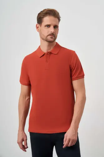Erkek Tarçın Basic Düz %100 Pamuk Slim Fit Dar Kesim Kısa Kollu Polo Yaka Tişört - MORVEN (1)